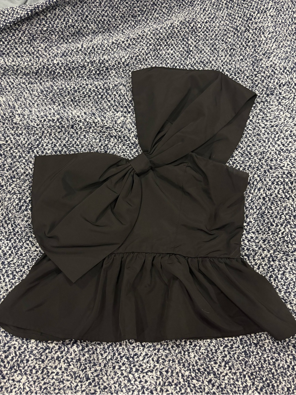 Express Black One-Shoulder Top with Statement Bow - small